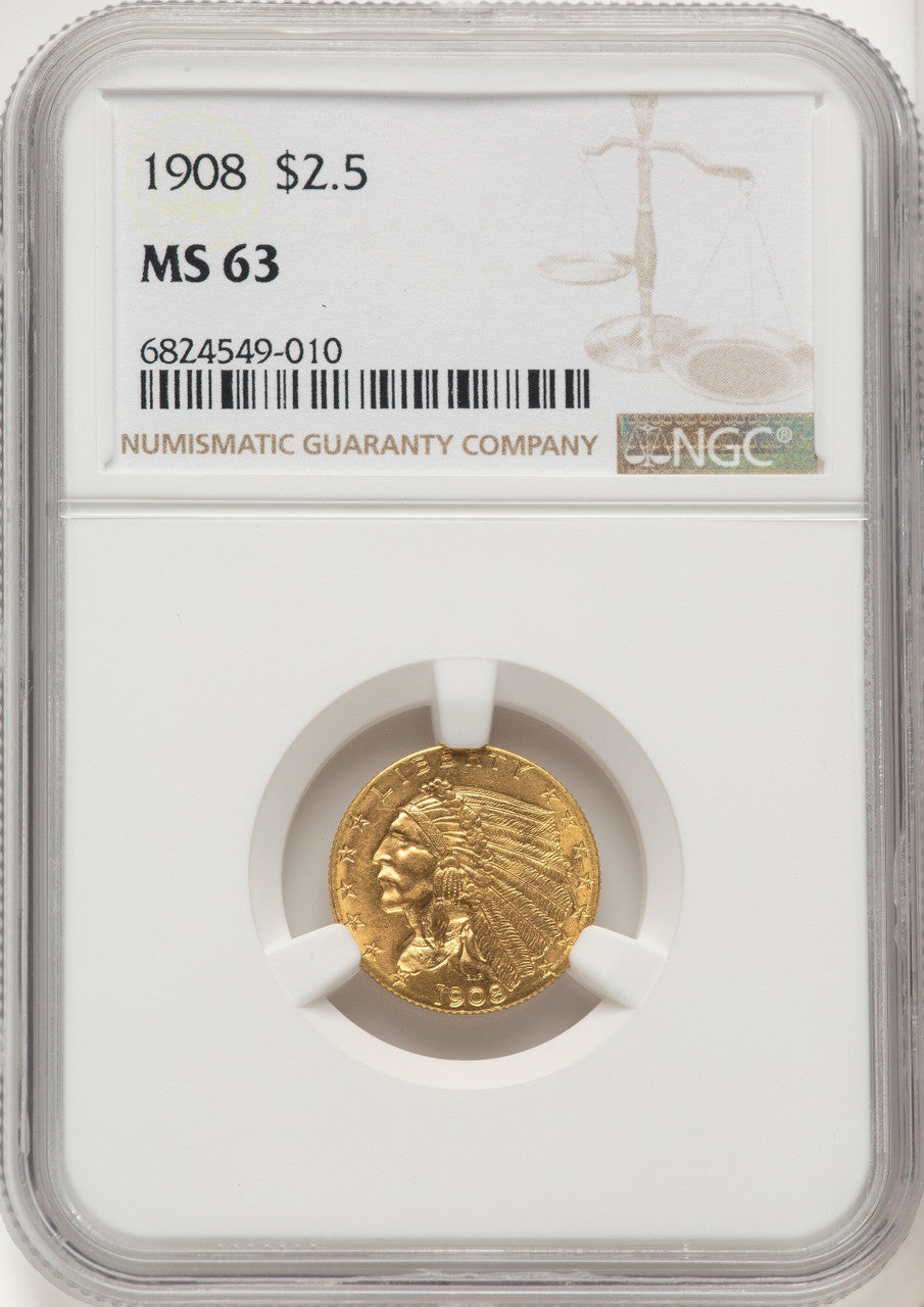 1908 $2.50 Indian Quarter Eagle NGC MS63 (775850012)