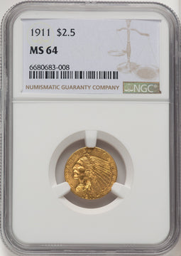 1911 $2.50 Indian Quarter Eagle NGC MS64 (775850014)