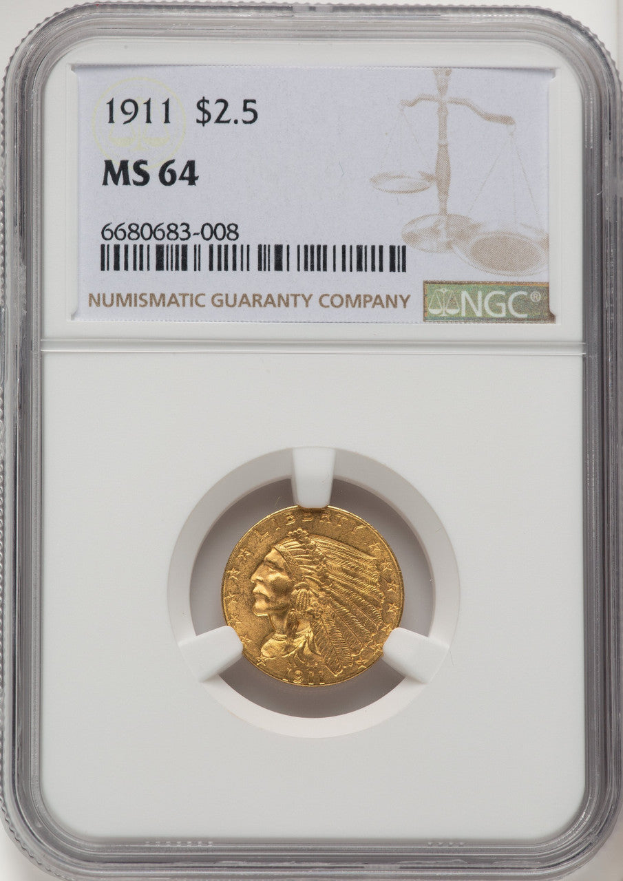 1911 $2.50 Indian Quarter Eagle NGC MS64 (775850014)