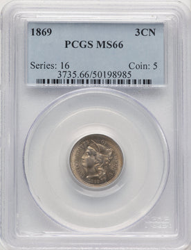 1869 3CN Three Cent Nickel PCGS MS66