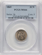 1869 3CN Three Cent Nickel PCGS MS66