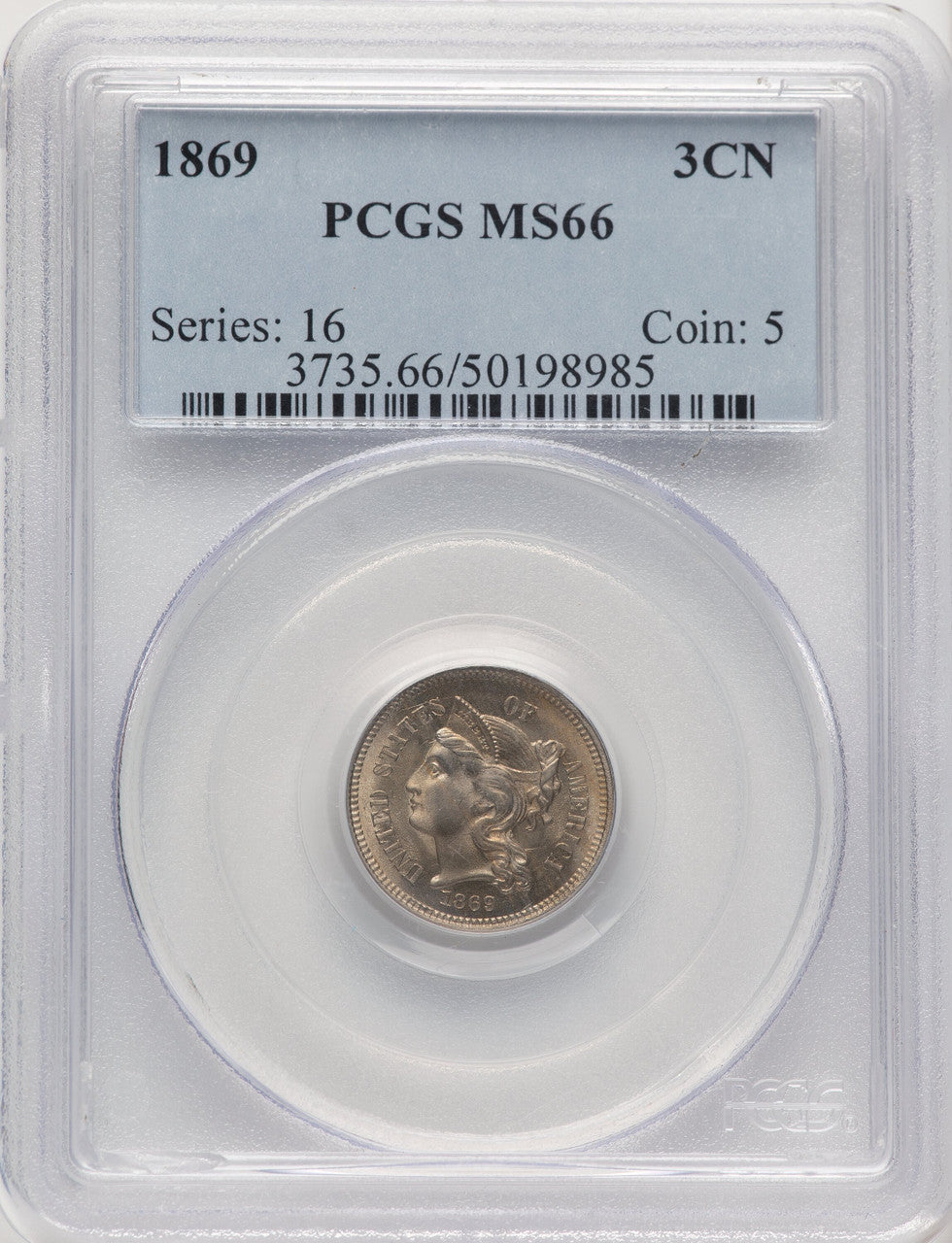 1869 3CN Three Cent Nickel PCGS MS66