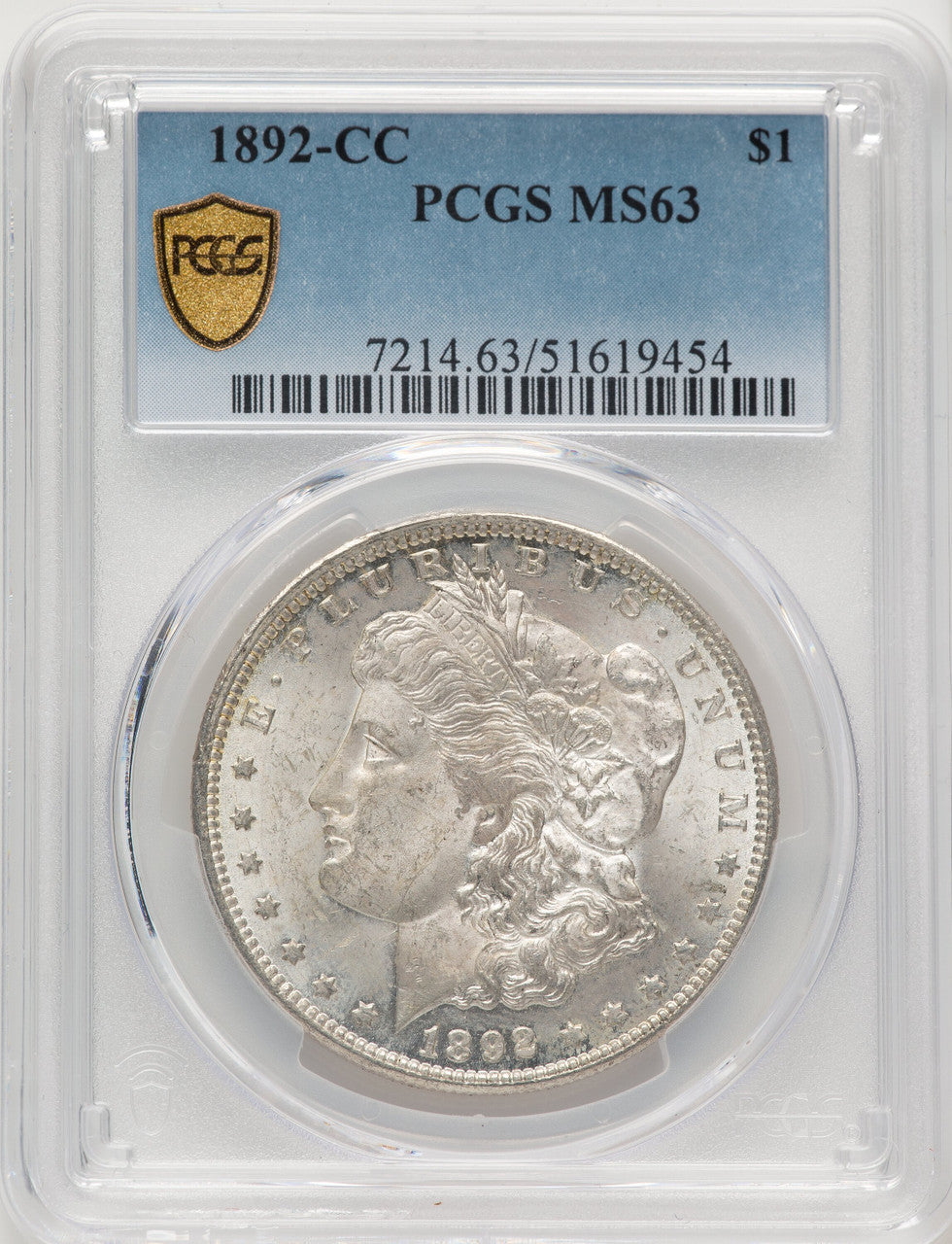 1892-CC Morgan Dollar PCGS MS63 (775850036)