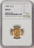 1905 $2.50 Liberty Quarter Eagle NGC MS67 (776011023)
