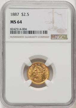 1887 $2.50 Liberty Quarter Eagle NGC MS64