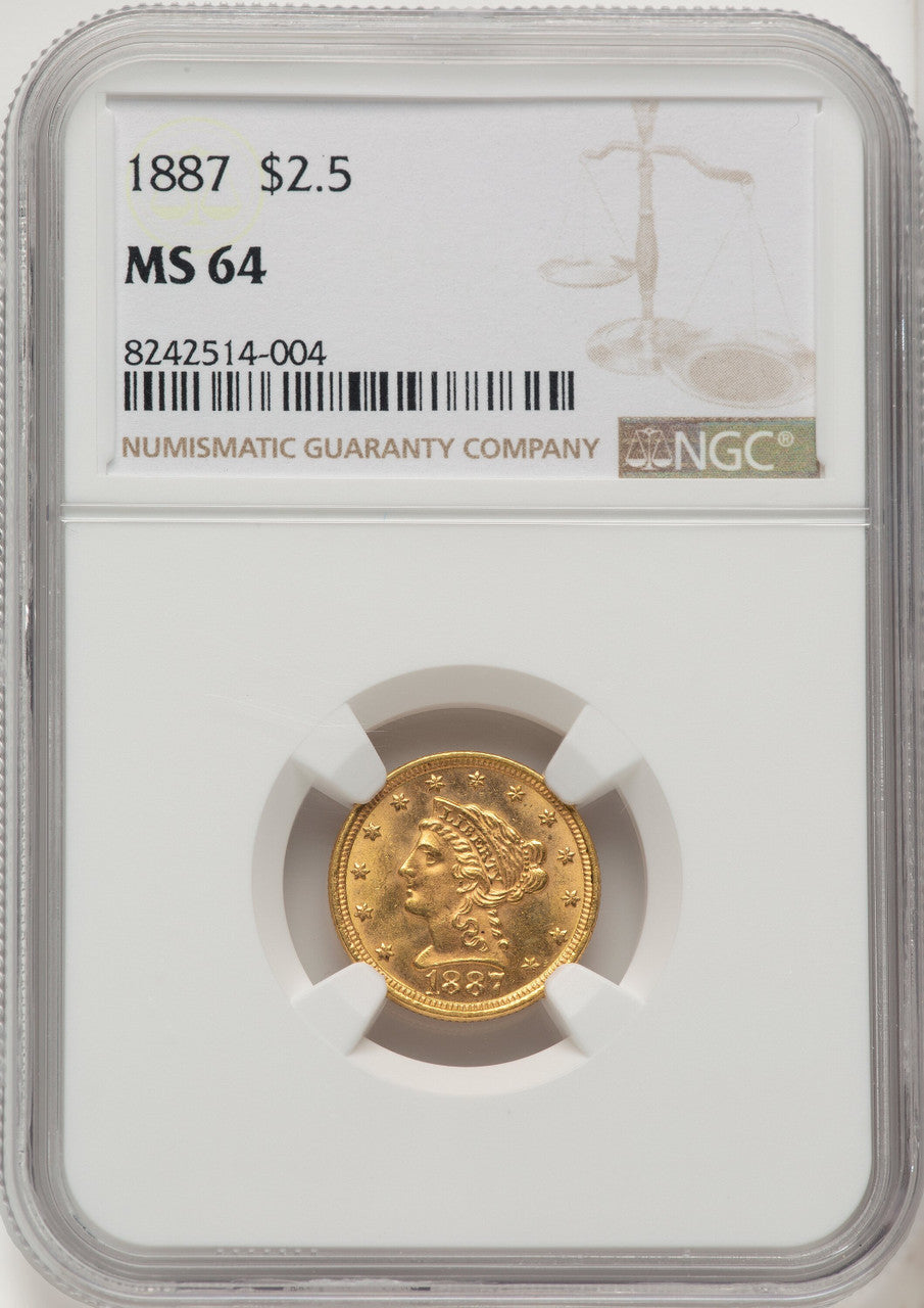 1887 $2.50 Liberty Quarter Eagle NGC MS64