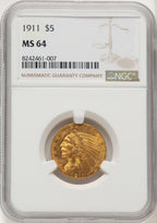 1911 $5 Indian Half Eagle NGC MS64 (775387002)