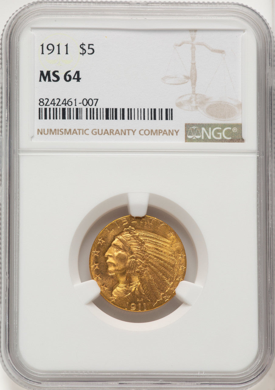 1911 $5 Indian Half Eagle NGC MS64 (775387002)