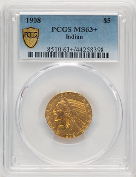 1908 $5 Indian Blue Gradient Indian Half Eagle PCGS MS63+