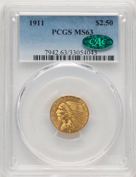 1911 $2.50 CAC Blue Gradient Indian Quarter Eagle PCGS MS63