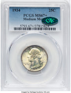 1934 25C CAC Washington Quarter PCGS MS67+