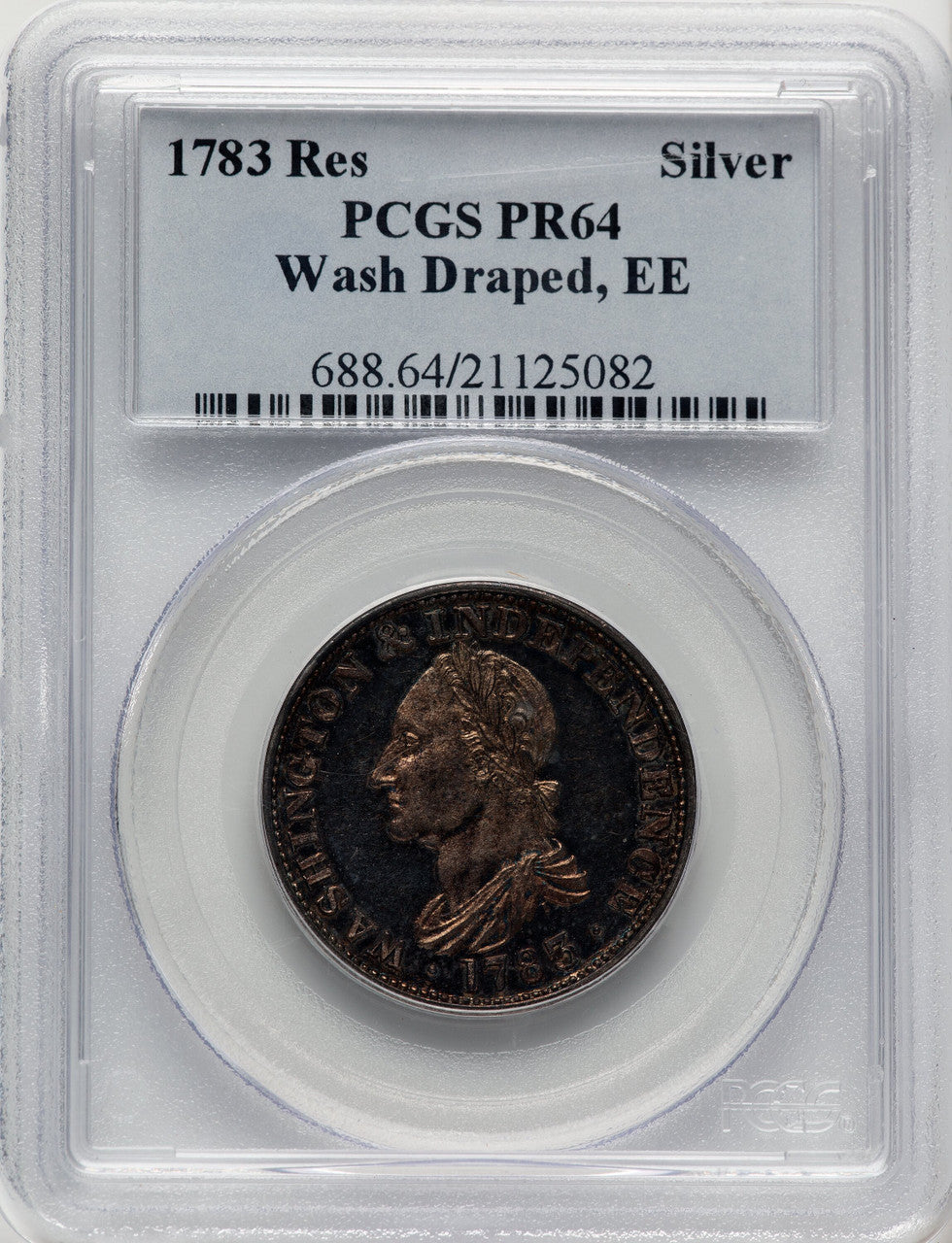 1783 Washington & Independence Cent Draped Bust No Button Silver Restrike Colonials PCGS MS64