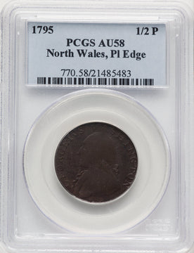 1795 Washington North Wales Halfpenny Plain Edge One Star at Each Side of Harp BN Colonials PCGS AU58