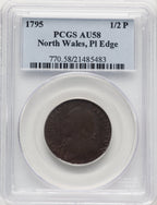 1795 Washington North Wales Halfpenny Plain Edge One Star at Each Side of Harp BN Colonials PCGS AU58