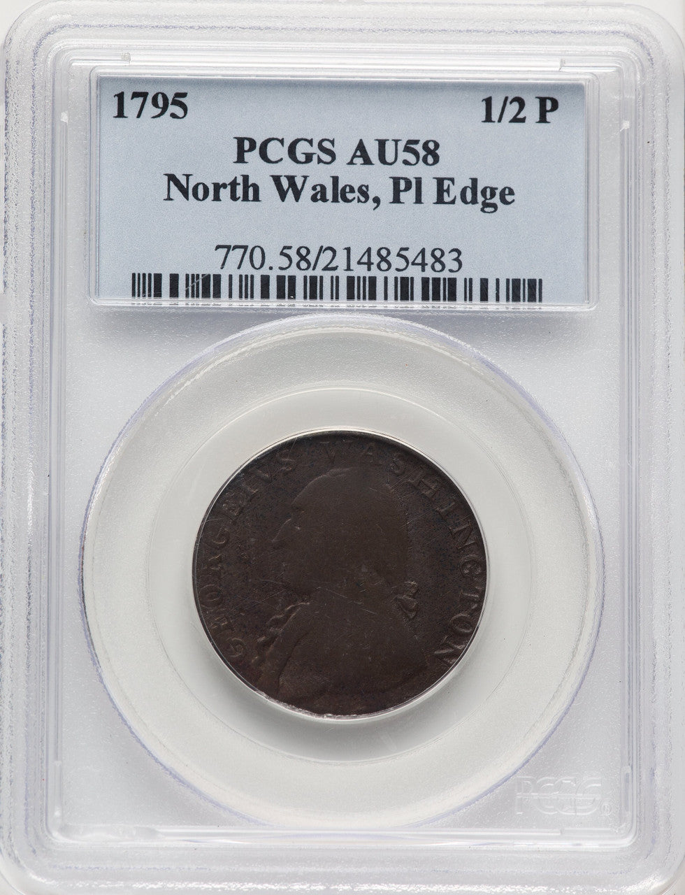 1795 Washington North Wales Halfpenny Plain Edge One Star at Each Side of Harp BN Colonials PCGS AU58