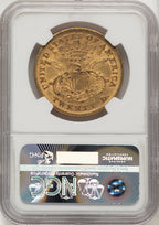 1866 $20 Brown Label Liberty Double Eagle NGC AU53