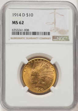 1914-D $10 Brown Label Indian Eagle NGC MS62