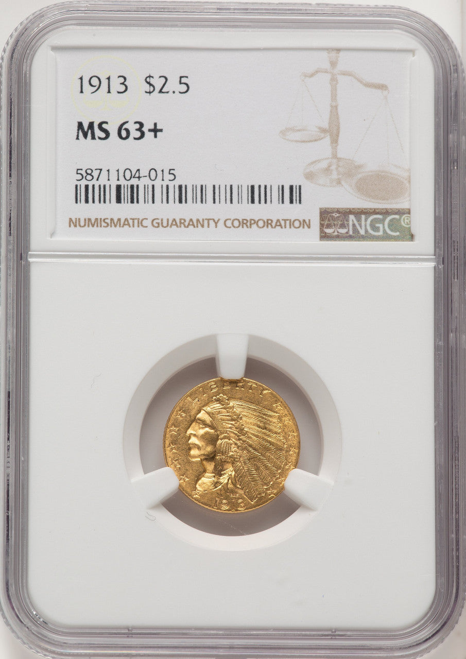 1913 $2.50 Brown Label Indian Quarter Eagle NGC MS63+