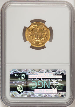 1857 $3 Brown Label Three Dollar Gold Pieces NGC MS62+