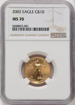 2002 $10 Quarter-Ounce Gold Eagle Brown Label NGC MS70