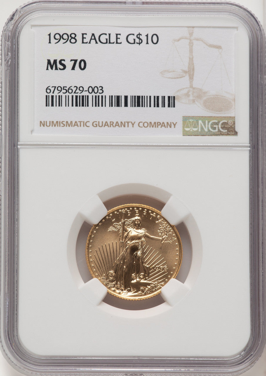 1998 $10 Quarter-Ounce Gold Eagle Brown Label NGC MS70 (766571009)
