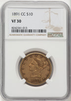 1891-CC $10 Liberty Eagle NGC VF30