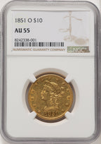 1851-O $10 Liberty Eagle NGC AU55