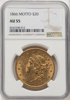1866 $20 Liberty Double Eagle NGC AU55