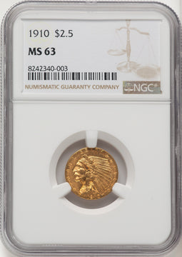 1910 $2.50 Indian Quarter Eagle NGC MS63 (507051042)
