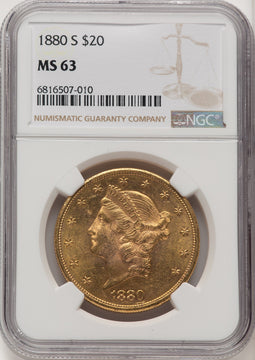 1880-S $20 Liberty Double Eagle NGC MS63