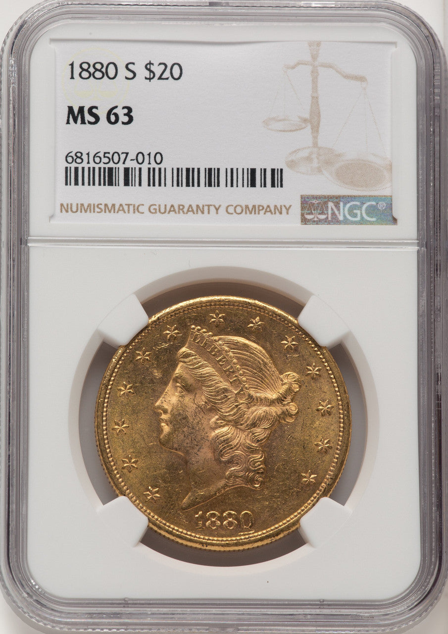 1880-S $20 Liberty Double Eagle NGC MS63