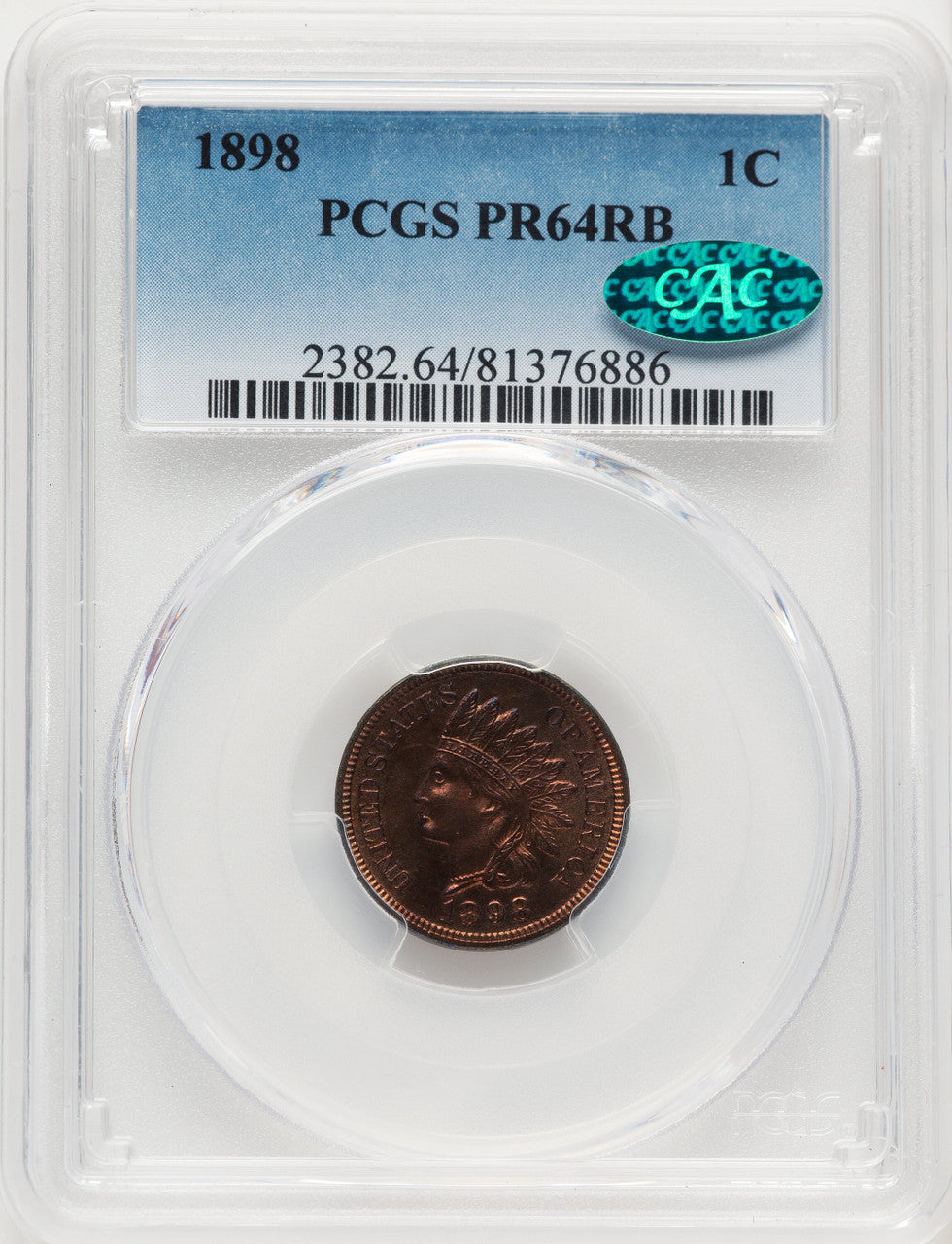 1898 1C RB CAC Proof Indian Cent PCGS PR64