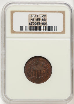 1871 2C RB Two Cent Pieces NGC MS65