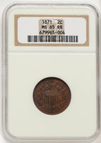 1871 2C RB Two Cent Pieces NGC MS65