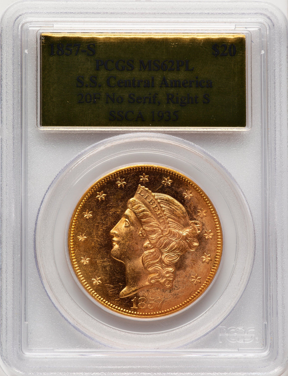 1857-S $20 NoSerRt S Liberty Double Eagle PCGS MS62 (776083022)