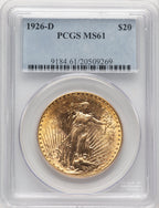 1926-D $20 Saint-Gaudens Double Eagle PCGS MS61