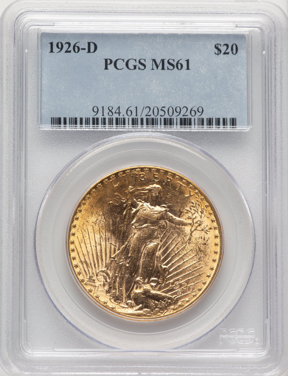 1926-D $20 Saint-Gaudens Double Eagle PCGS MS61