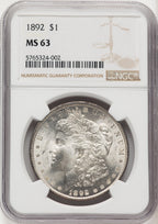 1892 Morgan Dollar NGC MS63