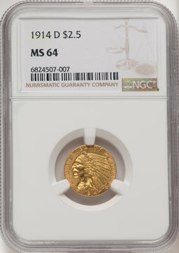 1914-D $2.50 Indian Quarter Eagle NGC MS64 (775229012)