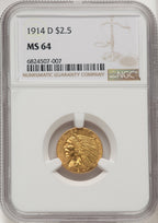 1914-D $2.50 Indian Quarter Eagle NGC MS64 (775229012)