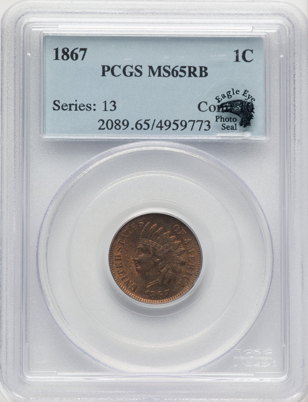 1867 1C RB Indian Cent PCGS MS65