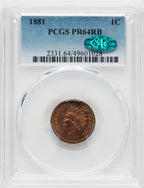 1881 1C RB CAC Proof Indian Cent PCGS PR64