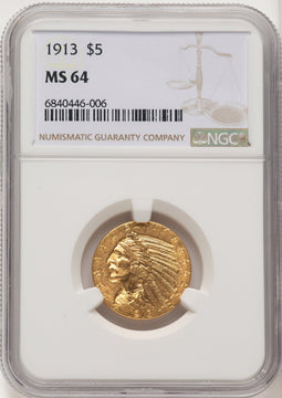 1913 $5 Indian Half Eagle NGC MS64 (776083017)
