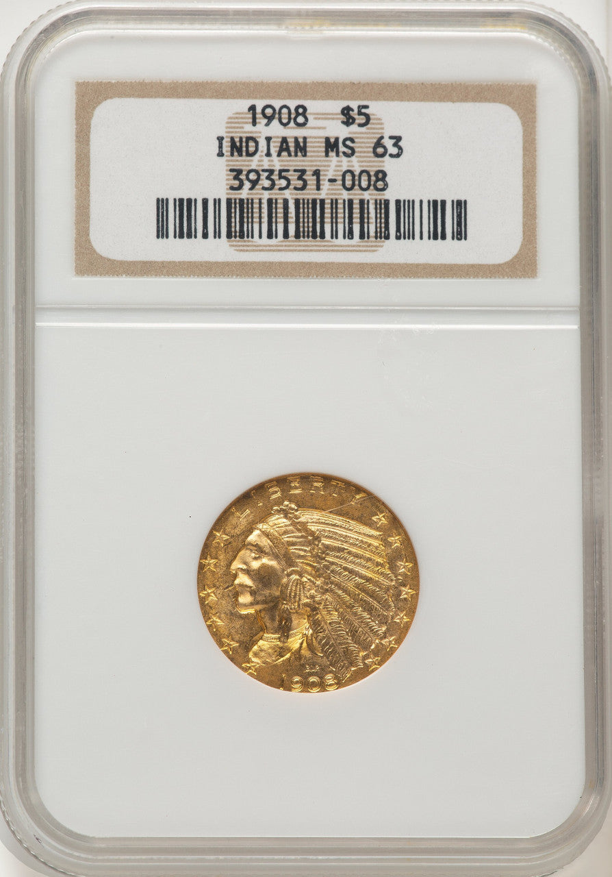 1908 $5 Indian Indian Half Eagle NGC MS63 (507173003)
