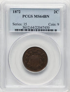 1872 2C BN Two Cent Pieces PCGS MS64