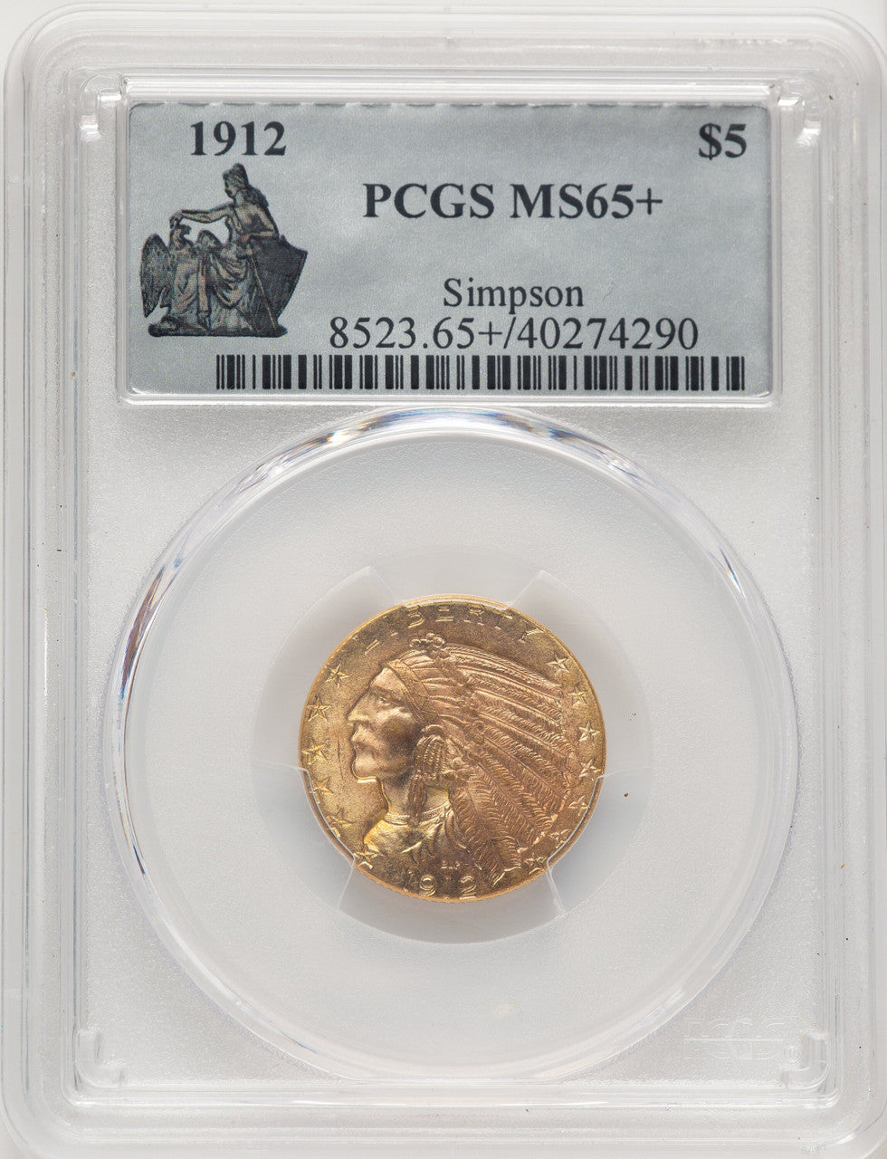 1912 $5 Indian Half Eagle PCGS MS65+