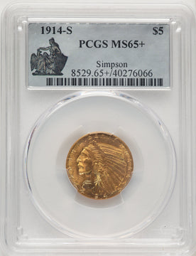 1914-S $5 Indian Half Eagle PCGS MS65+