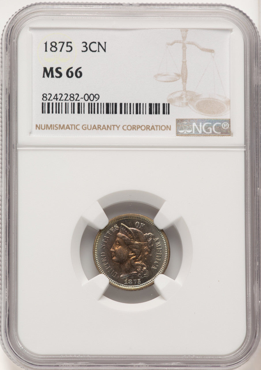 1875 3CN Three Cent Nickel NGC MS66