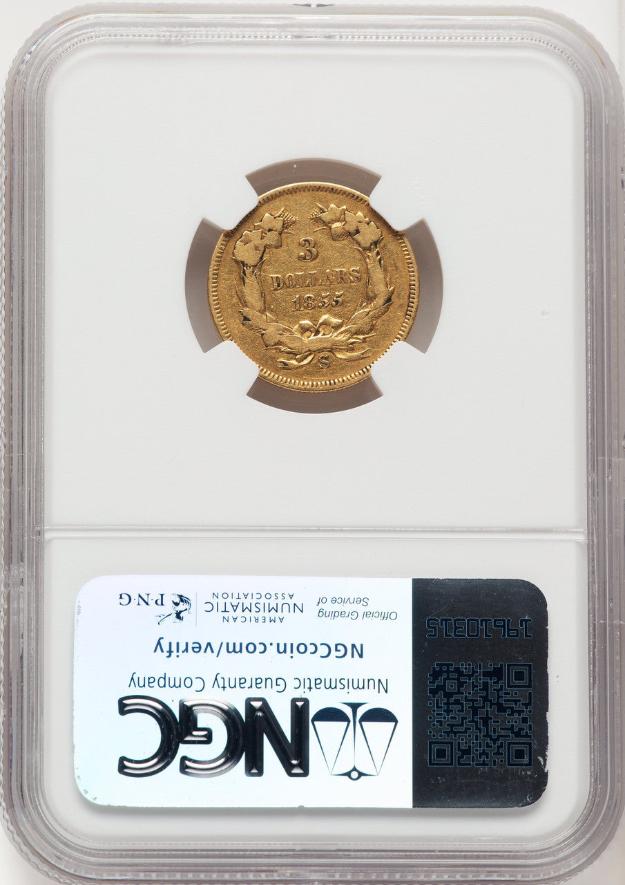 1855-S $3 Three Dollar Gold Pieces NGC 15