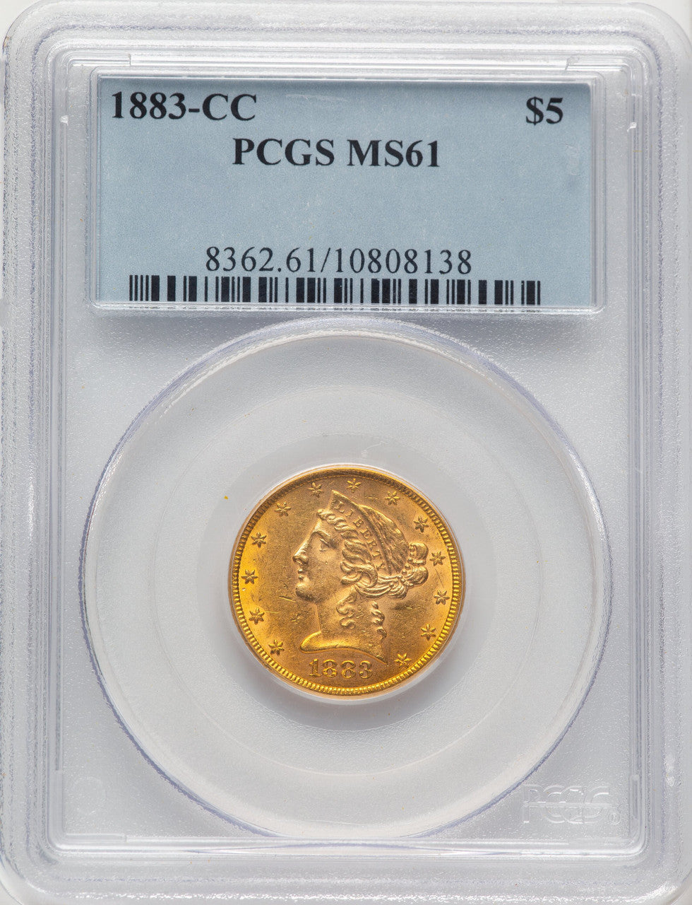 1883-CC $5 Liberty Half Eagle PCGS MS61